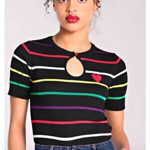 HELL BUNNY Retro 70s Knit Striped Keyhole Sweater Sz XS #63